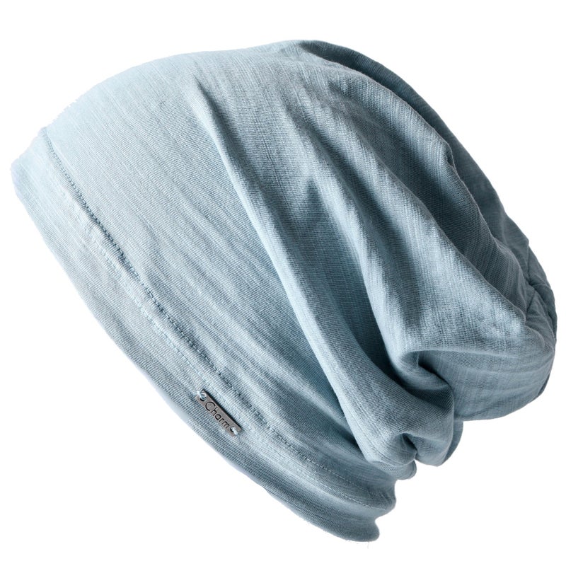 CHARM Cotton Summer Beanie for Men & Women - Slouchy Lightweight Chemo Headwear for Women, Hipster Fashion Slouchy Hat Light Blue - Image 1